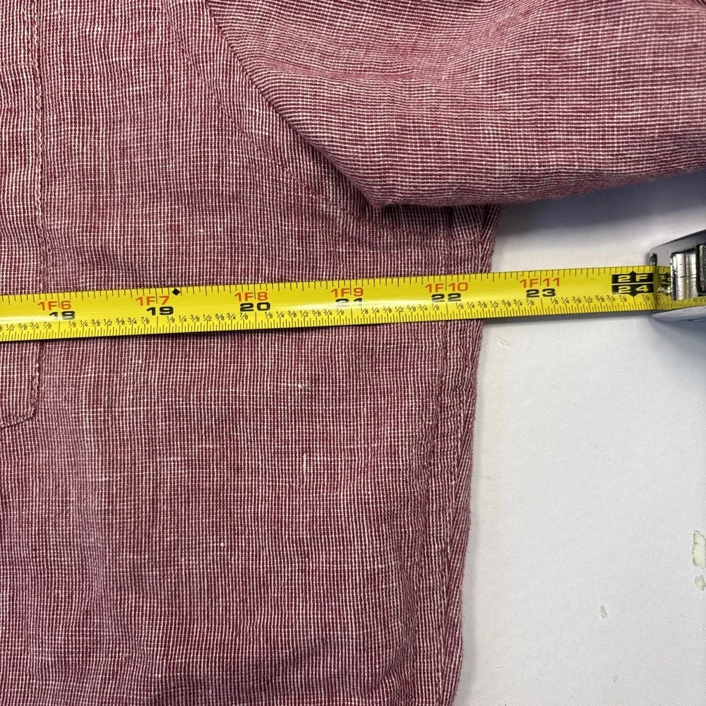Banana Republic Men's 100% Linen Shirt Large Red Burgundy Slim‎ Fit Long Sleeve